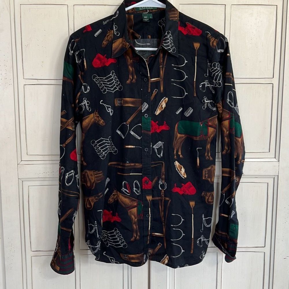 Lauren Ralph Lauren size large button down shirt horse equestrian theme